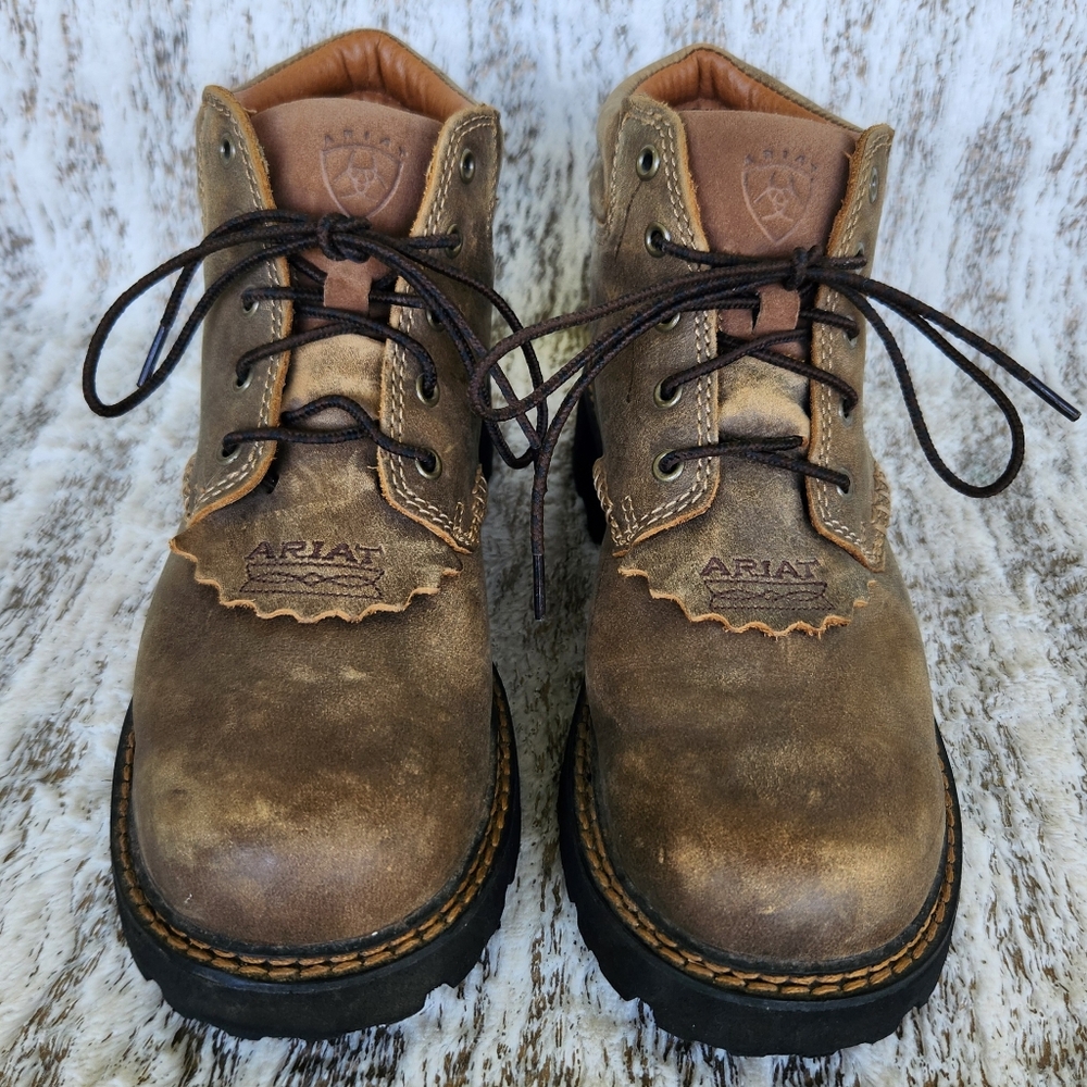 Ariat Brown Leather Lace-Up Boots - Picture 3 of 12